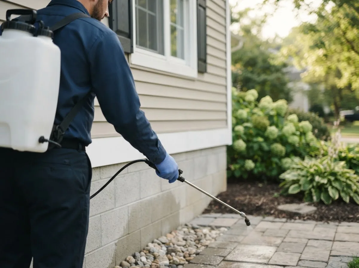Pest control technician inspecting a home in Walkersville, MD